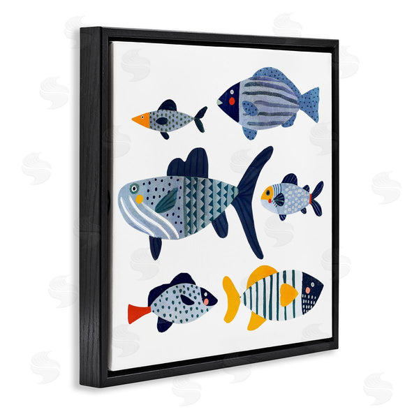 Stupell Industries Victoria Barnes | Kid's Tropical Fish Collage Playful Blue Aquatic Animals Wall Art
