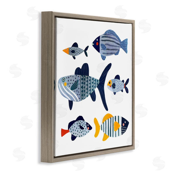 Stupell Industries Victoria Barnes | Kid's Tropical Fish Collage Playful Blue Aquatic Animals Wall Art