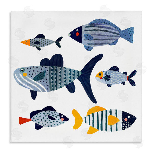 stupell industries Victoria Barnes | Kid's Tropical Fish Collage Playful Blue Aquatic Animals Wall Art