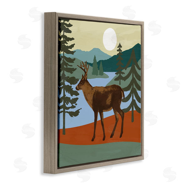 Stupell Industries Victoria Barnes | Lakeside Mountain Peaks Forest Deer Walking Wall Art