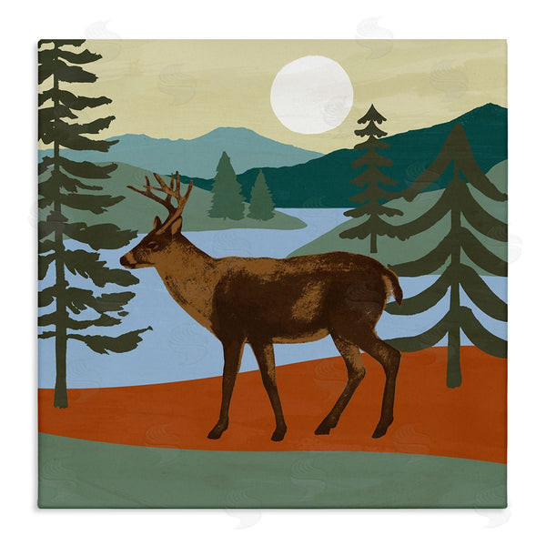 stupell industries Victoria Barnes | Lakeside Mountain Peaks Forest Deer Walking Wall Art