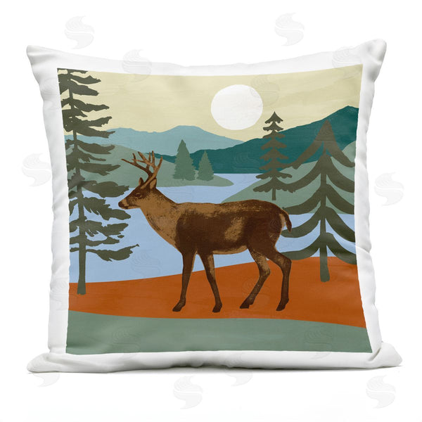 Stupell Industries Victoria Barnes | Lakeside Mountain Peaks Woodland Forest Deer Printed Throw Pillow
