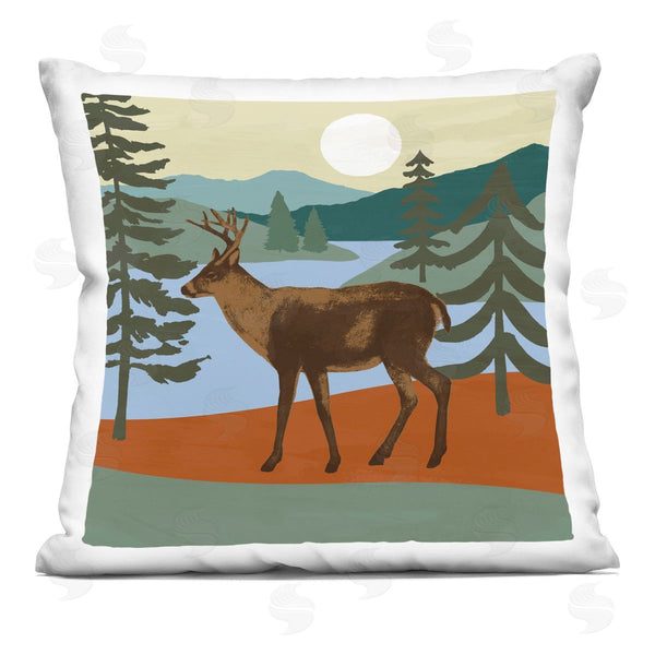 stupell industries Victoria Barnes | Lakeside Mountain Peaks Woodland Forest Deer Printed Throw Pillow