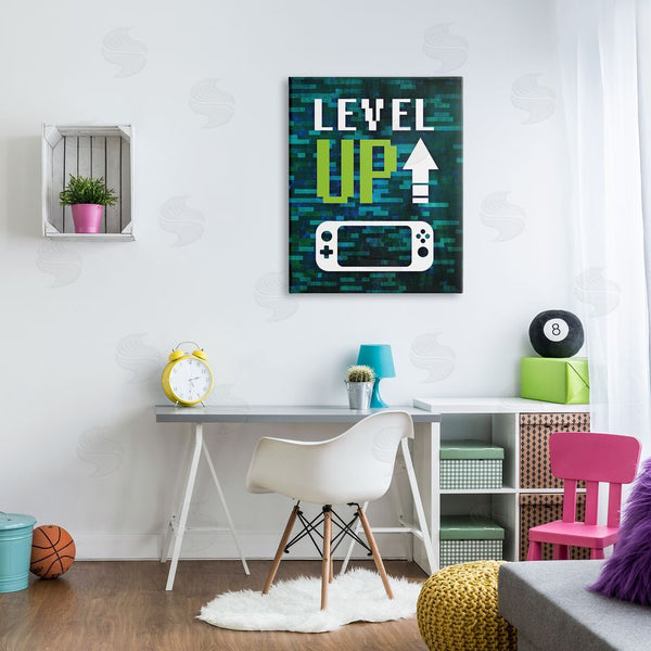 Stupell Industries Victoria Barnes | Level Up Video Gaming Pixel Text Design Wall Art