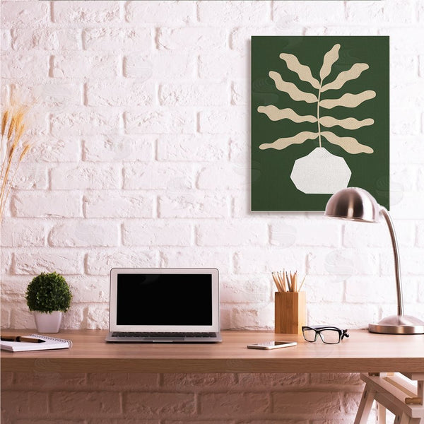 Stupell Industries Victoria Barnes | Minimal Potted Plant Yellow Foliage Over Green Wall Art