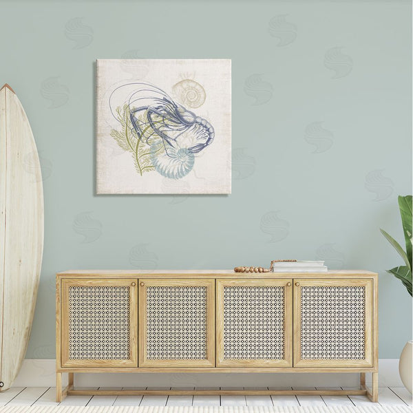 Stupell Industries Victoria Barnes | Nautical Layered Sea Life Crawdad Ocean Botanicals Wall Art