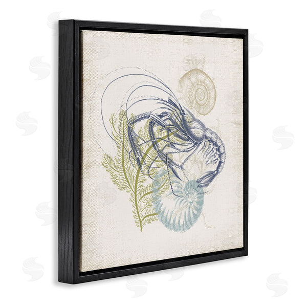 Stupell Industries Victoria Barnes | Nautical Layered Sea Life Crawdad Ocean Botanicals Wall Art