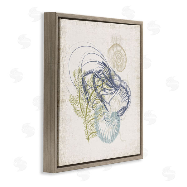 Stupell Industries Victoria Barnes | Nautical Layered Sea Life Crawdad Ocean Botanicals Wall Art