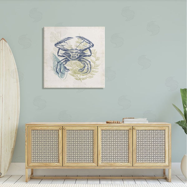 Stupell Industries Victoria Barnes | Ocean Crab Detailed Botanical Overlay Rustic Design Wall Art
