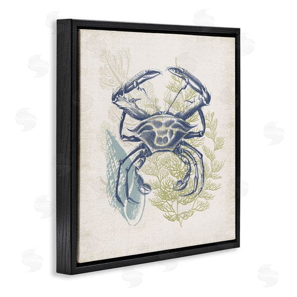 Stupell Industries Victoria Barnes | Ocean Crab Detailed Botanical Overlay Rustic Design Wall Art