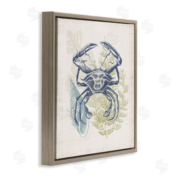 Stupell Industries Victoria Barnes | Ocean Crab Detailed Botanical Overlay Rustic Design Wall Art