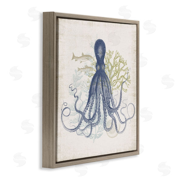 Stupell Industries Victoria Barnes | Octopus Tentacles Layered Fish & Ocean Botanicals Wall Art