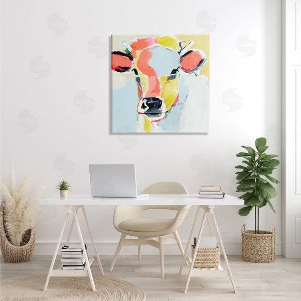 Stupell Industries Victoria Barnes | Pastel Collage Cow Whimsical Abstract Farm Animal Wall Art