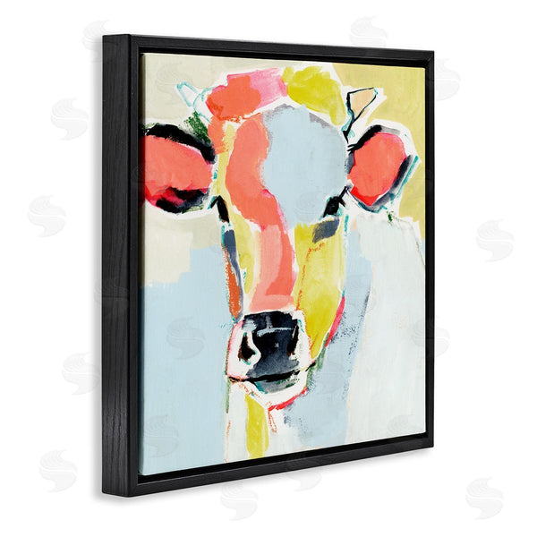 Stupell Industries Victoria Barnes | Pastel Collage Cow Whimsical Abstract Farm Animal Wall Art