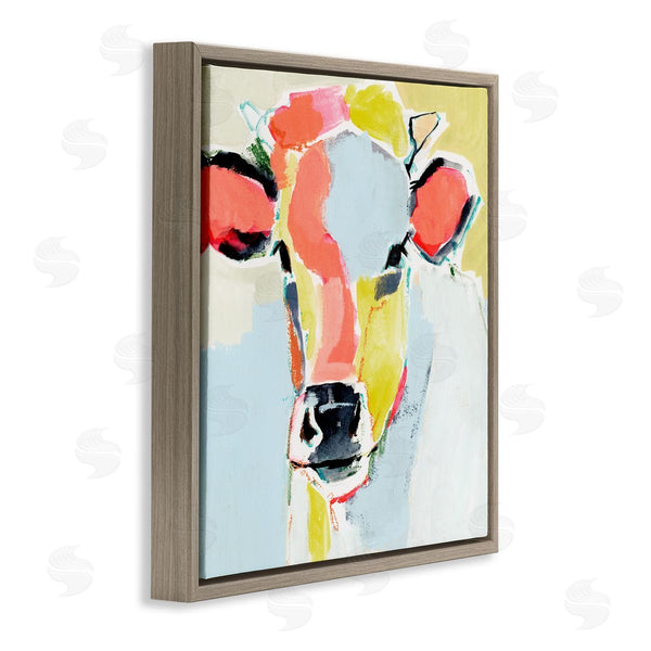 Stupell Industries Victoria Barnes | Pastel Collage Cow Whimsical Abstract Farm Animal Wall Art