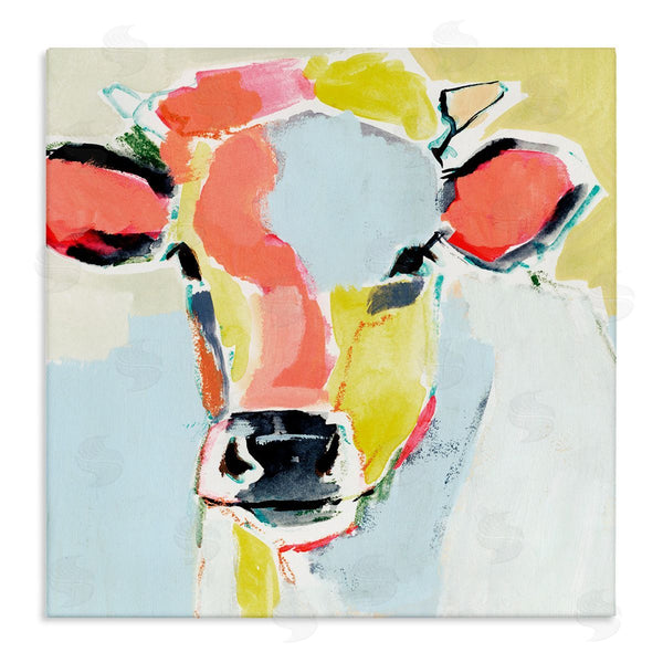 stupell industries Victoria Barnes | Pastel Collage Cow Whimsical Abstract Farm Animal Wall Art
