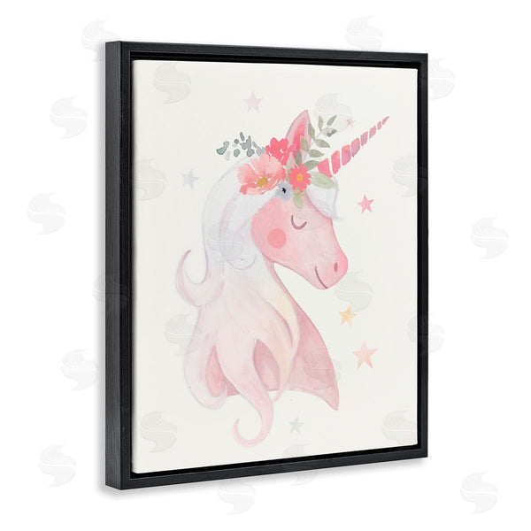 Stupell Industries Victoria Barnes | Pastel Smiling Unicorn Pink Flower Blossom Crown Wall Art