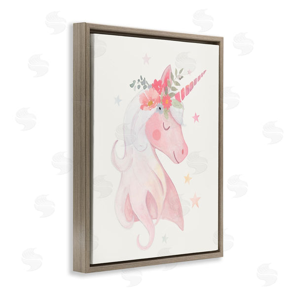 Stupell Industries Victoria Barnes | Pastel Smiling Unicorn Pink Flower Blossom Crown Wall Art