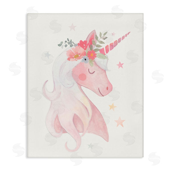 stupell industries Victoria Barnes | Pastel Smiling Unicorn Pink Flower Blossom Crown Wall Art