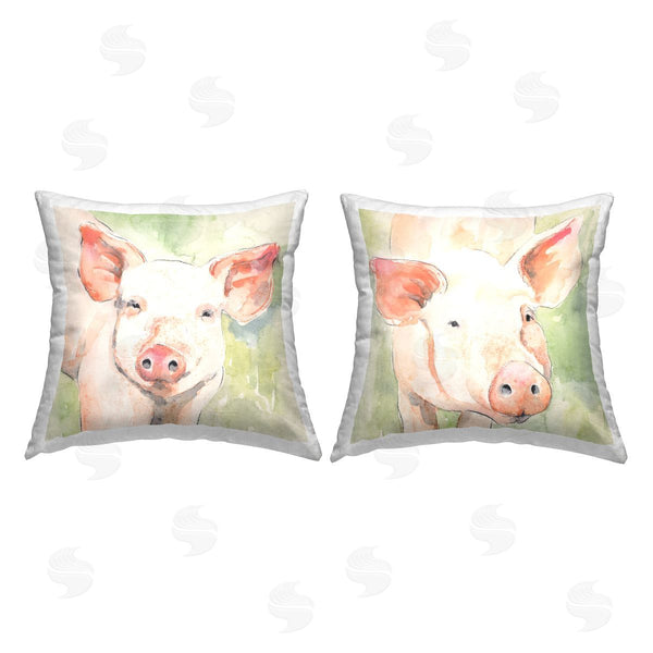 stupell industries Victoria Barnes | Pigs on Green Printed Throw Pillow Set