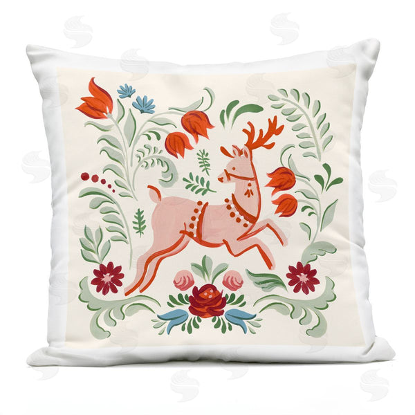 Stupell Industries Victoria Barnes | Pink & Green Floral Reindeer Printed Throw Pillow