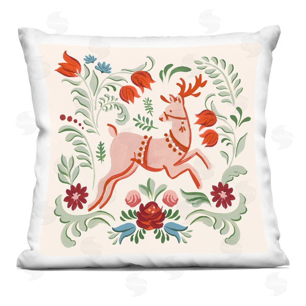 stupell industries Victoria Barnes | Pink & Green Floral Reindeer Printed Throw Pillow