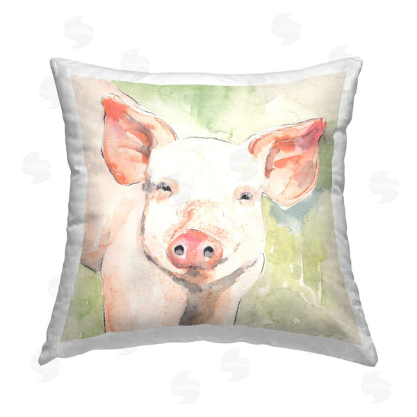 stupell industries Victoria Barnes | Pink Pig on Green Printed Throw Pillow