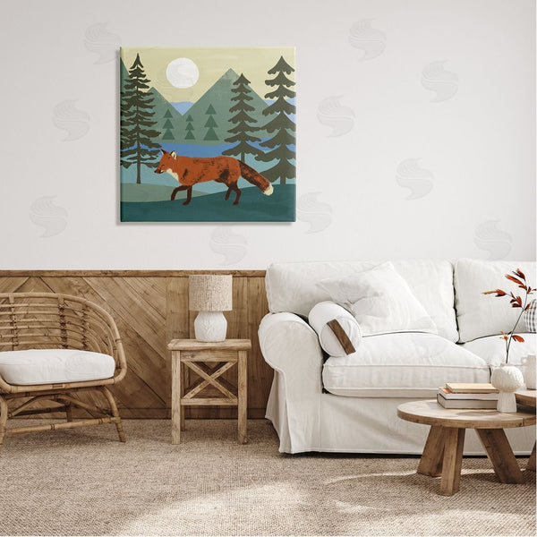 Stupell Industries Victoria Barnes | Red Fox Running Forest Distant Mountains Sunset Wall Art