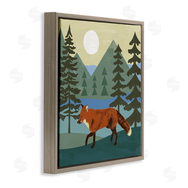 Stupell Industries Victoria Barnes | Red Fox Running Forest Distant Mountains Sunset Wall Art