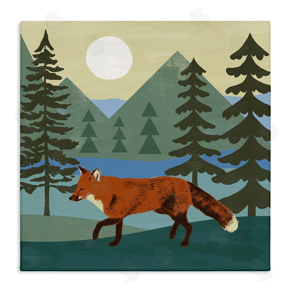 stupell industries Victoria Barnes | Red Fox Running Forest Distant Mountains Sunset Wall Art