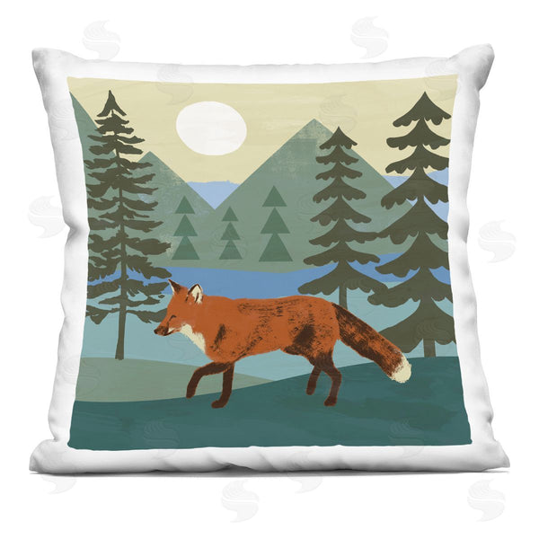 stupell industries Victoria Barnes | Red Fox Running Through Woodland Nature Printed Throw Pillow
