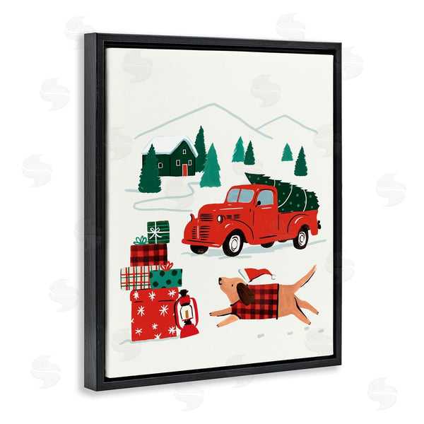 Stupell Industries Victoria Barnes | Retro Christmas Cottage Landscape Festive Dog Hat