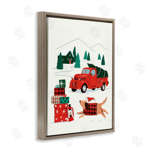 Stupell Industries Victoria Barnes | Retro Christmas Cottage Landscape Festive Dog Hat