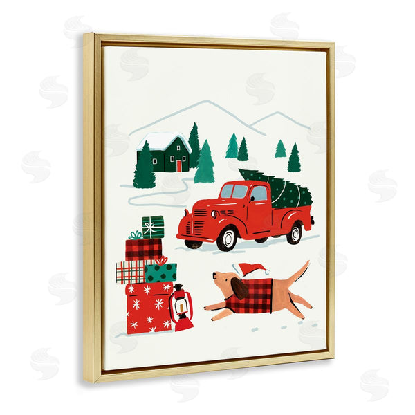 Stupell Industries Victoria Barnes | Retro Christmas Cottage Landscape Festive Dog Hat