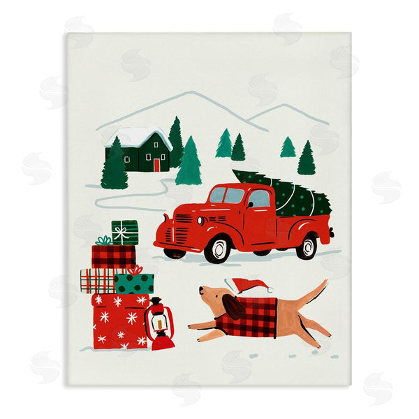 stupell industries Victoria Barnes | Retro Christmas Cottage Landscape Festive Dog Hat
