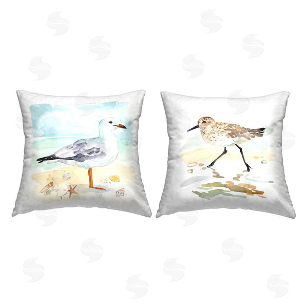 stupell industries Victoria Barnes | Seagull and Sandpiper Printed Throw Pillow Set