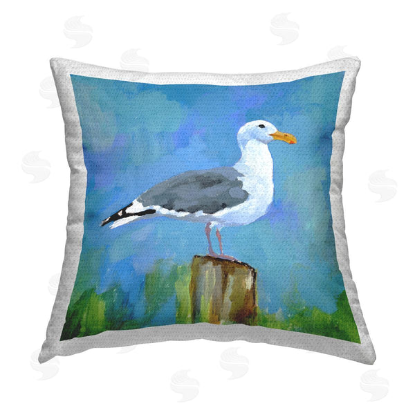 Stupell Industries Victoria Barnes | Seagull Perched Nautical Bird Printed Throw Pillow