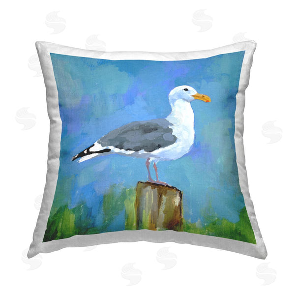 stupell industries Victoria Barnes | Seagull Perched Nautical Bird Printed Throw Pillow