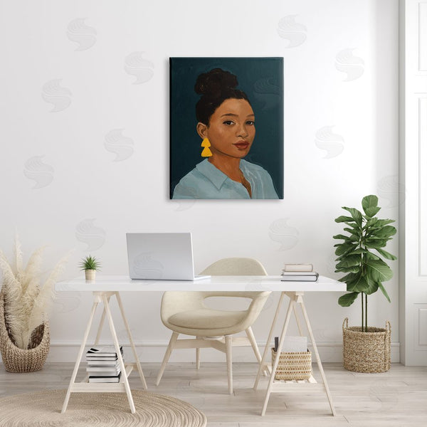 Stupell Industries Victoria Barnes | Sophisticated Female Portrait With Yellow Triangle Earrings Wall Art