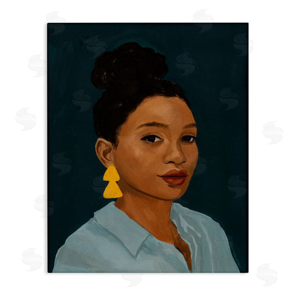 stupell industries Victoria Barnes | Sophisticated Female Portrait With Yellow Triangle Earrings Wall Art
