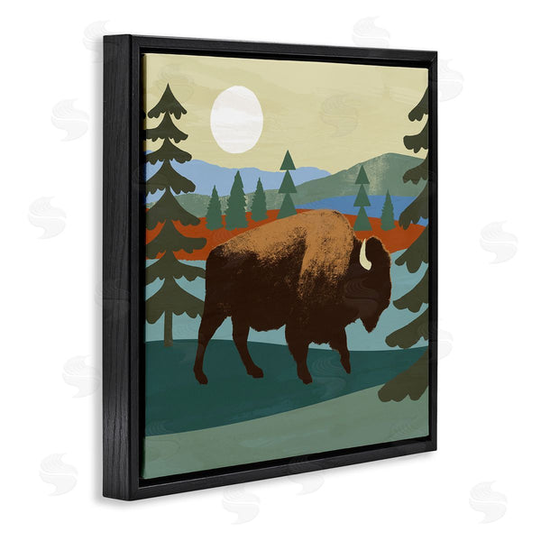 Stupell Industries Victoria Barnes | Sunny Wild Bison Woodlands Lake Trees Collage Wall Art