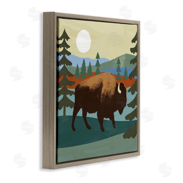 Stupell Industries Victoria Barnes | Sunny Wild Bison Woodlands Lake Trees Collage Wall Art