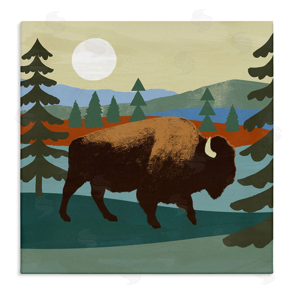 stupell industries Victoria Barnes | Sunny Wild Bison Woodlands Lake Trees Collage Wall Art