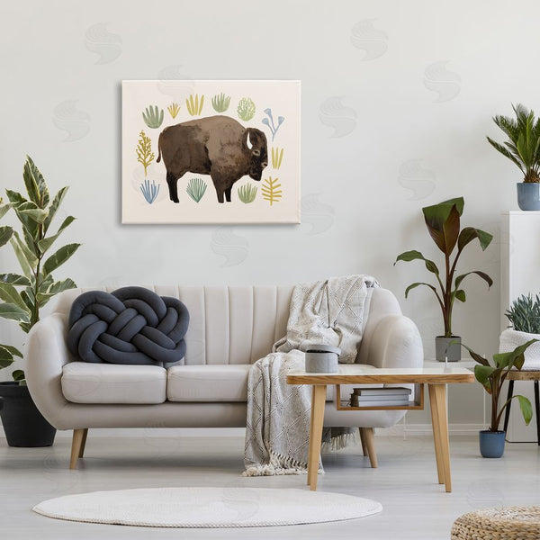 Stupell Industries Victoria Barnes | Terracotta Green Yellow Plants Brown Horned Buffalo Wall Art