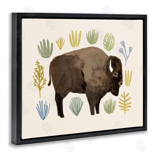 Stupell Industries Victoria Barnes | Terracotta Green Yellow Plants Brown Horned Buffalo Wall Art