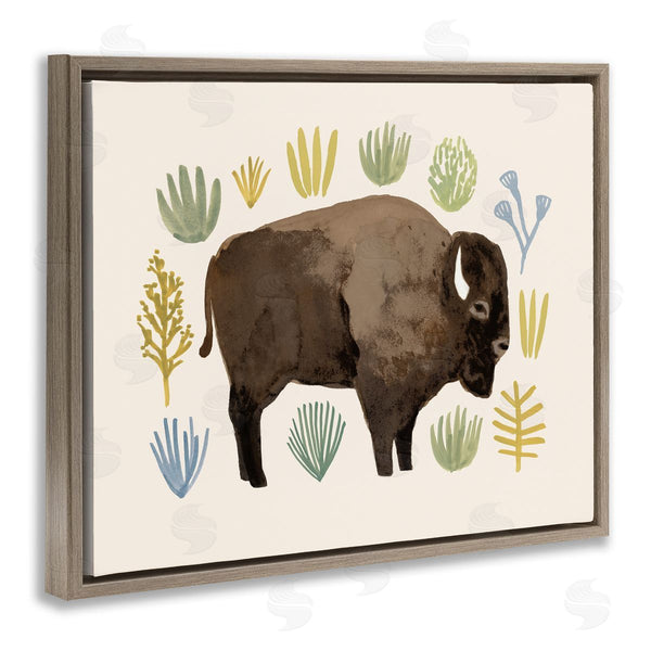 Stupell Industries Victoria Barnes | Terracotta Green Yellow Plants Brown Horned Buffalo Wall Art