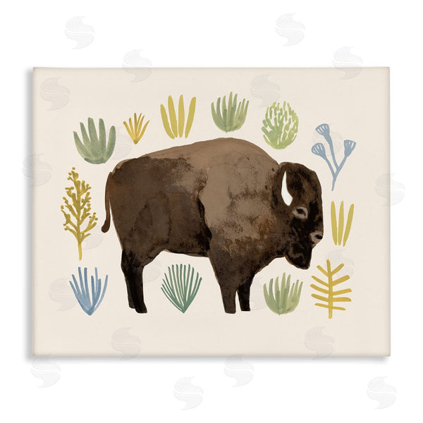 stupell industries Victoria Barnes | Terracotta Green Yellow Plants Brown Horned Buffalo Wall Art