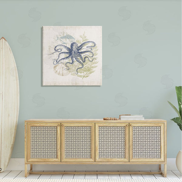 Stupell Industries Victoria Barnes | Weathered Sea Life Overlay Pattern Aquatic Octopus Wall Art