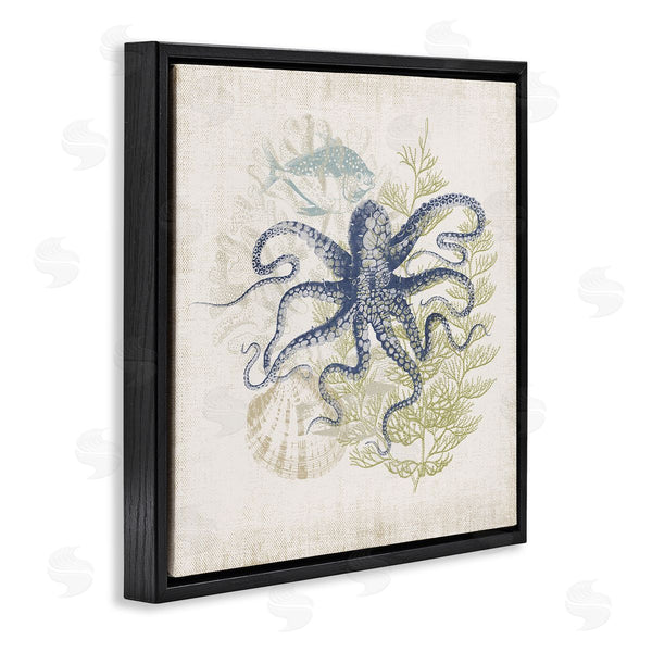 Stupell Industries Victoria Barnes | Weathered Sea Life Overlay Pattern Aquatic Octopus Wall Art