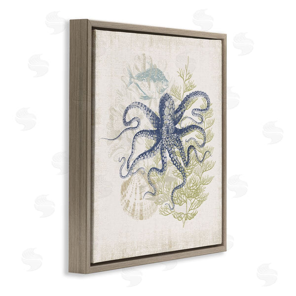 Stupell Industries Victoria Barnes | Weathered Sea Life Overlay Pattern Aquatic Octopus Wall Art